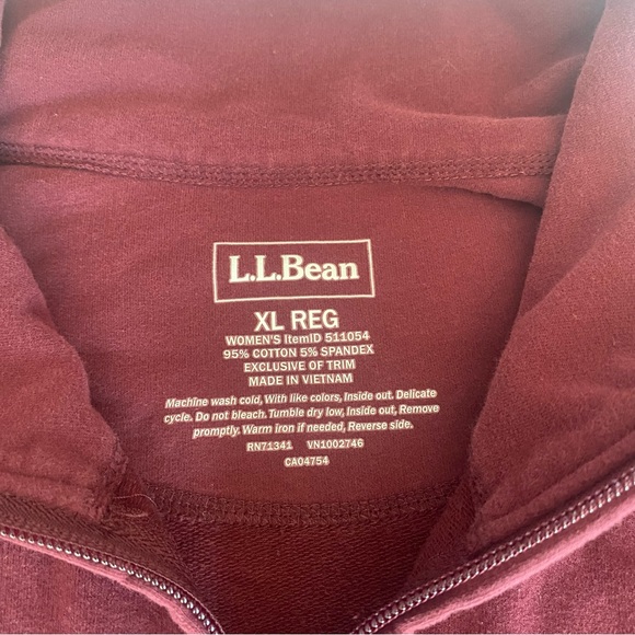 L.L. Bean Burgundy 1/4 Zip-Up Sweatshirt XL - Picture 2 of 5